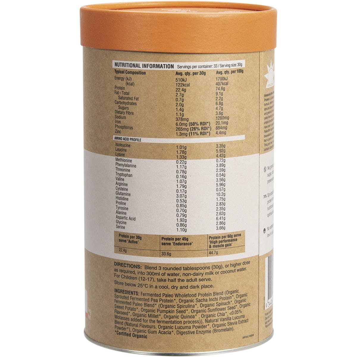 AMAZONIA Raw Protein Paleo Fermented Vanilla Lucuma 1kg