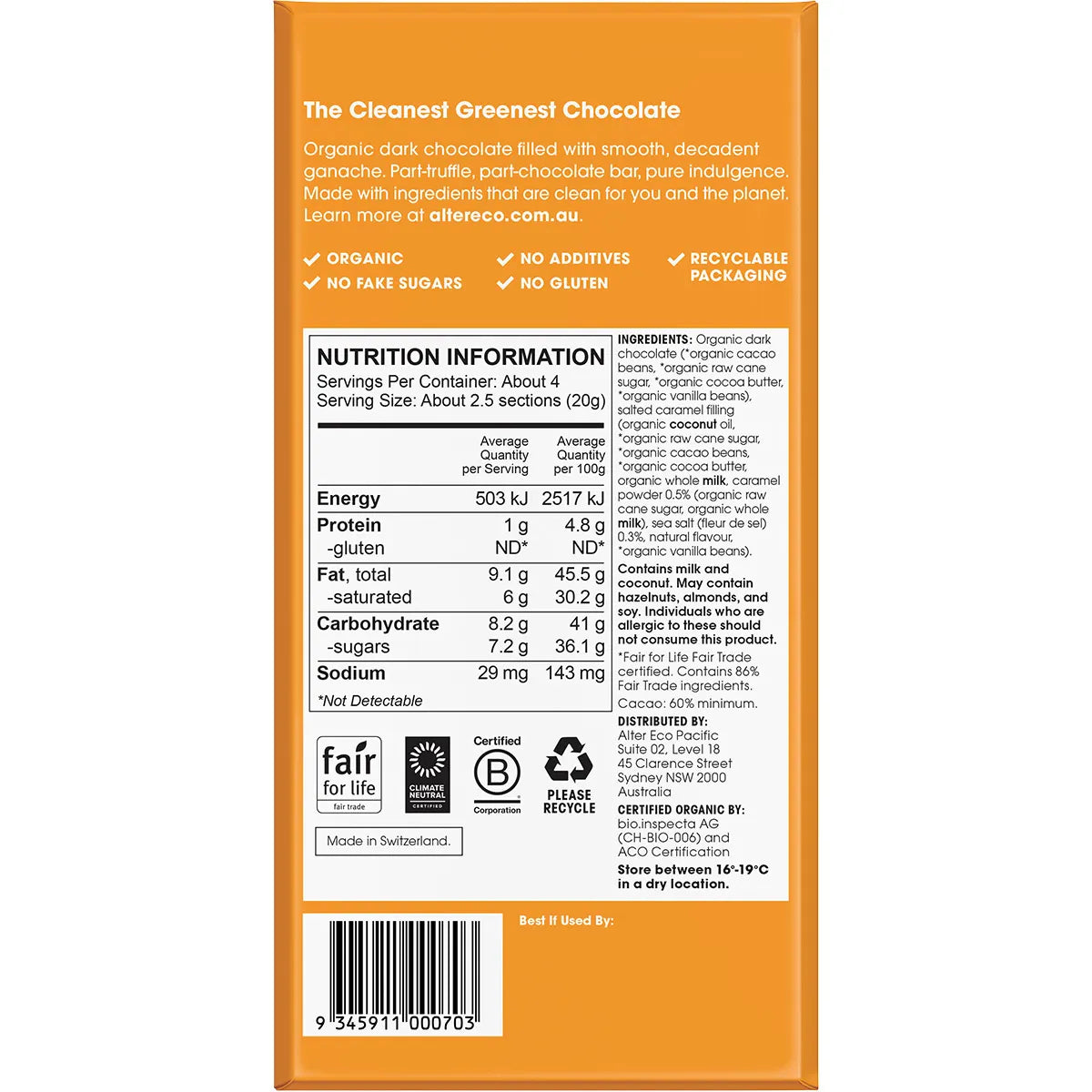 ALTER ECO Chocolate Organic Salted Caramel Dark Truffle Thins 12x84g