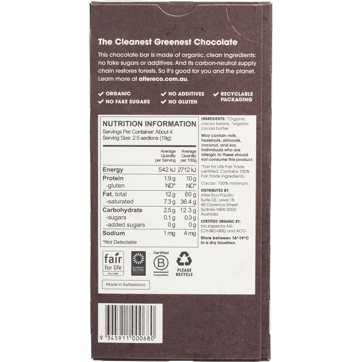 ALTER ECO Chocolate (Organic) Dark Total Blackout 75g 12PK