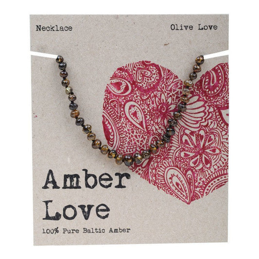 AMBER LOVE Children's Necklace 100% Baltic Amber - Olive Love 33cm