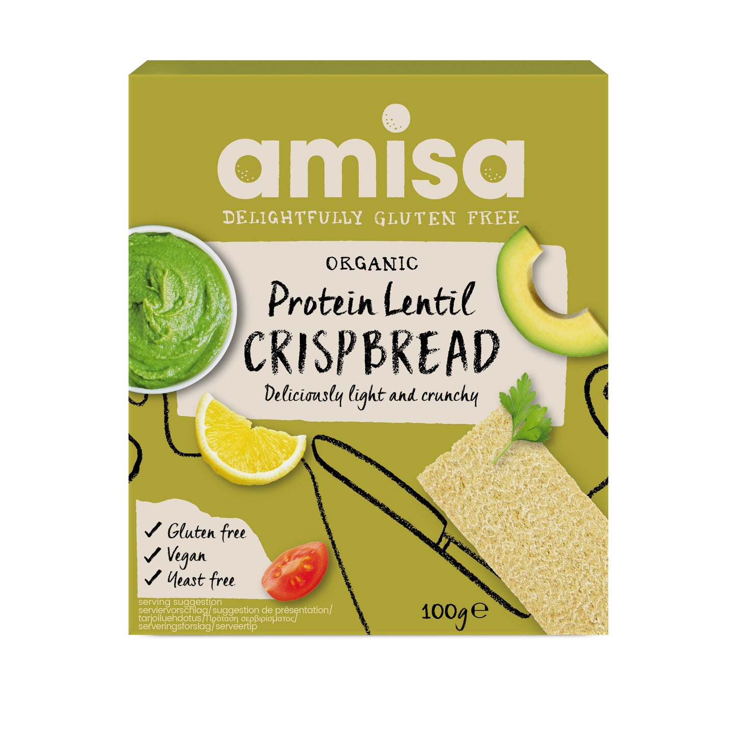 Amisa Organic Crispbread Protein Lentil 100g (Pack of 12)