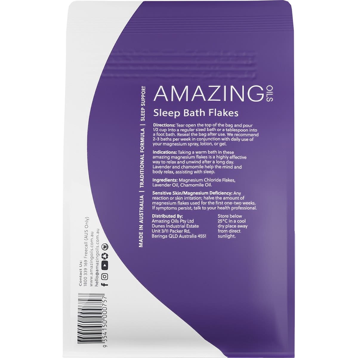 AMAZING OILS Magnesium Sleep Bath Flakes With Lavender & Chamomile 800g