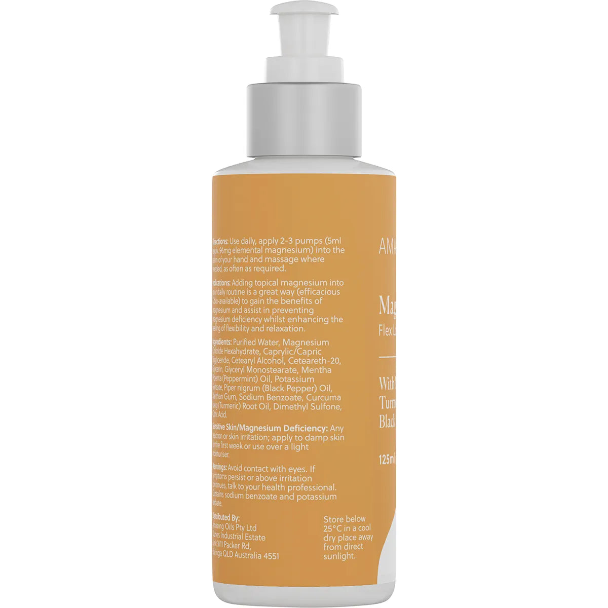 AMAZING OILS Magnesium Flex Lotion With MSM Turmeric & Black Pepper 125ml