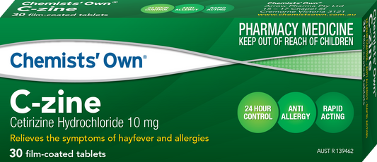 30 x Chemist's Own C-Zine Tablets Cetirizine Hydrochloride 10mg (Generic Zyrtec)