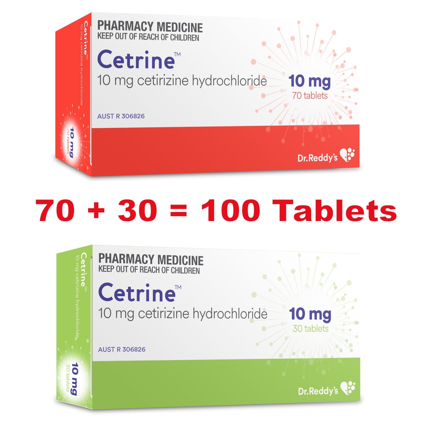 100x Cetirizine 10mg (Cetrine) Dr Reddy's
