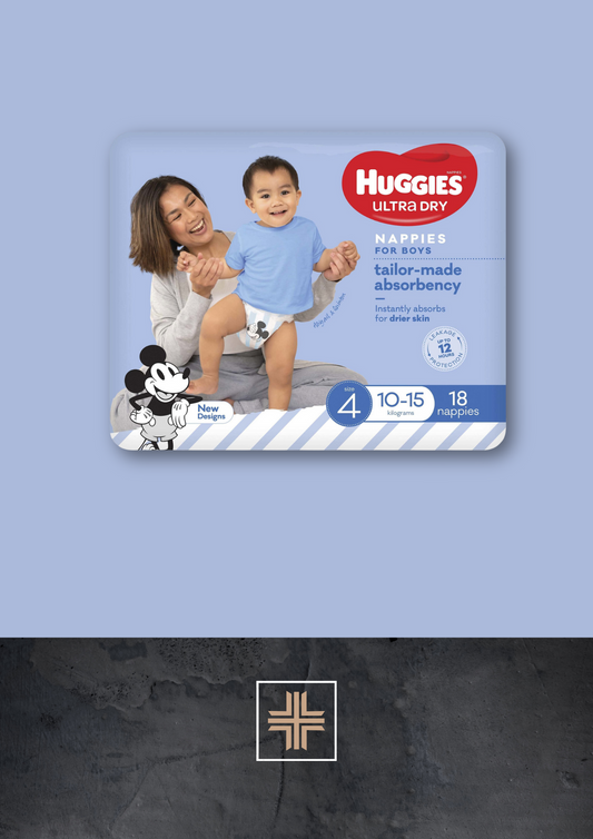 Huggies Ultra Dry For Boys Toddler Size 4, 10-15kg 18 Nappies