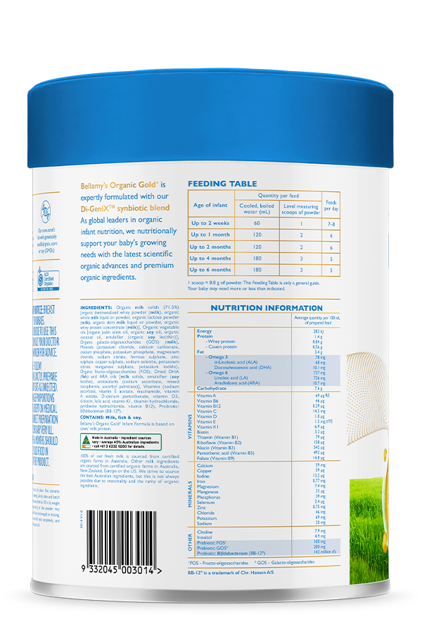 Bellamy's Organic Gold+ Step 1 Infant Formula 0 - 6 months 800g