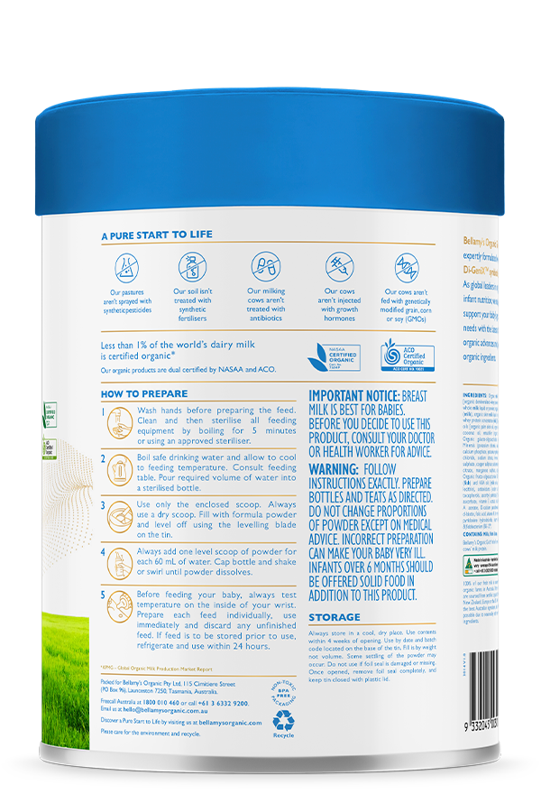 Bellamy's Organic Gold+ Step 1 Infant Formula 0 - 6 months 800g