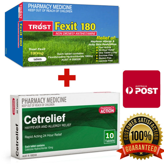 100x Fexit 180mg (Fexofenadine Hydrochloride) + 10x Cetrelief 10mg (Cetrizine) Bundle