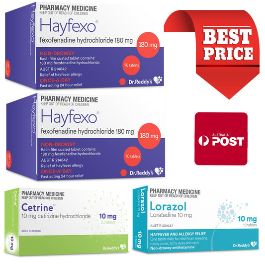 140x Hayfexo 180mg + 30x Cetirizine 10mg + 10x (Short dated) Loratadine 10mg