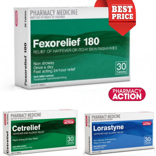 30x Fexorelief 180mg + 30x Cetrelief 10mg + 30x Lorastyne 10mg