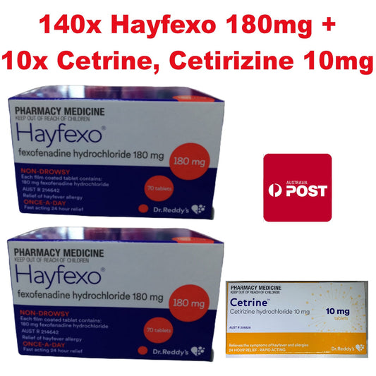 140x HayFexo 180mg + 10x Cetrine 10mg (Generic Zyrtec Alternate)