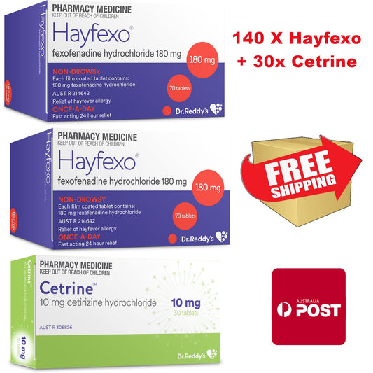 140x HayFexo 180mg + 30x Cetrine 10mg (Generic Zyrtec Alternate)