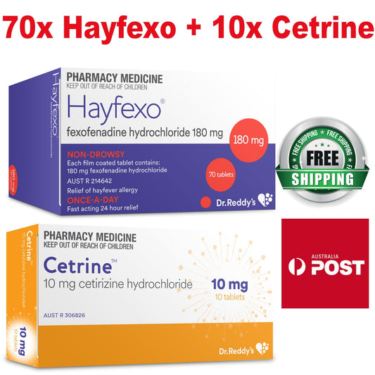 70x Hayfexo 180mg, generic T alternate + 10x Cetrine 10mg, generic Zyrtec alternate