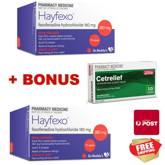140x Hayfexo (Fexofenadine Hydrochloride 180mg) + 10x Cetrelief (Cetirizine 10mg)