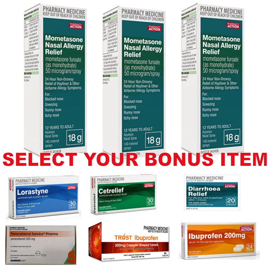 3x Mometasone Allergy Nasal Spray + Bonus Item