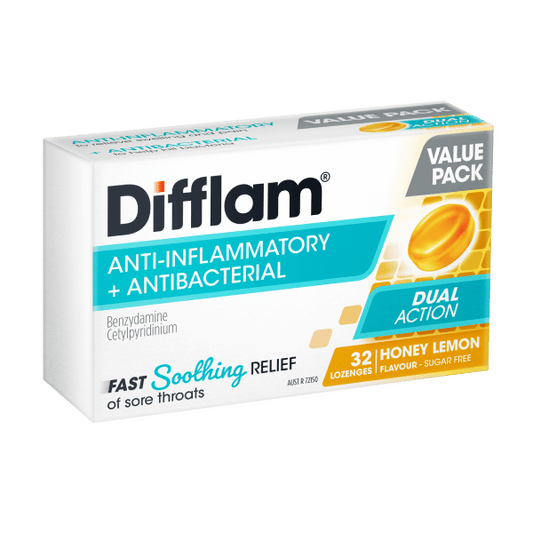 Difflam Sore Throat Lozenges Antibacterial & Anti-Inflammatory Honey & Lemon 32 Pack