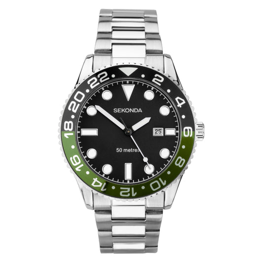 Sekonda Ocean Silver & Black Watch  - SK30197