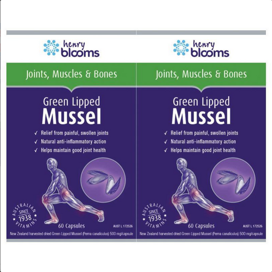 Henry Blooms Green Lipped Mussel 500mg Twin Pack 2 x 60 Capsules