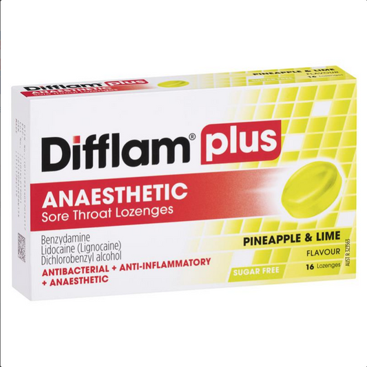 Difflam Plus Anaesthetic Sore Throat Lozenges Pineapple & Lime Flavour 16