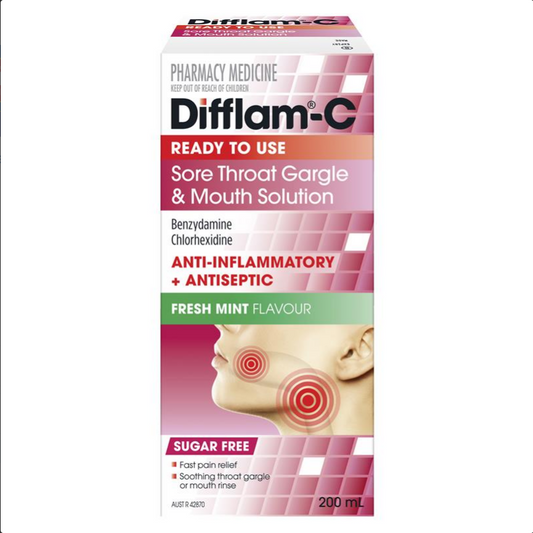 Difflam-C Ready To Use Sore Throat Gargle & Mouth Solution 200mL- (Limit ONE per Order)