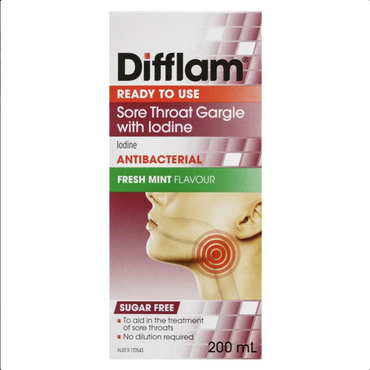 Difflam Ready to Use Sore Throat Gargle with Iodine 200mL