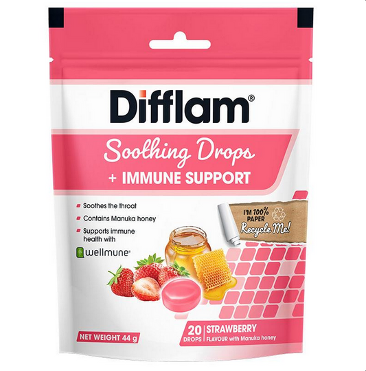 Difflam Soothing Drops + Immune Support Strawberry 20 Drops