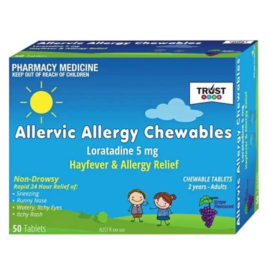 Trust Allervic Allergy loratadine 5mg Chewable 50 Tablets - Grape Flavour (S2) (Limit ONE per Order)