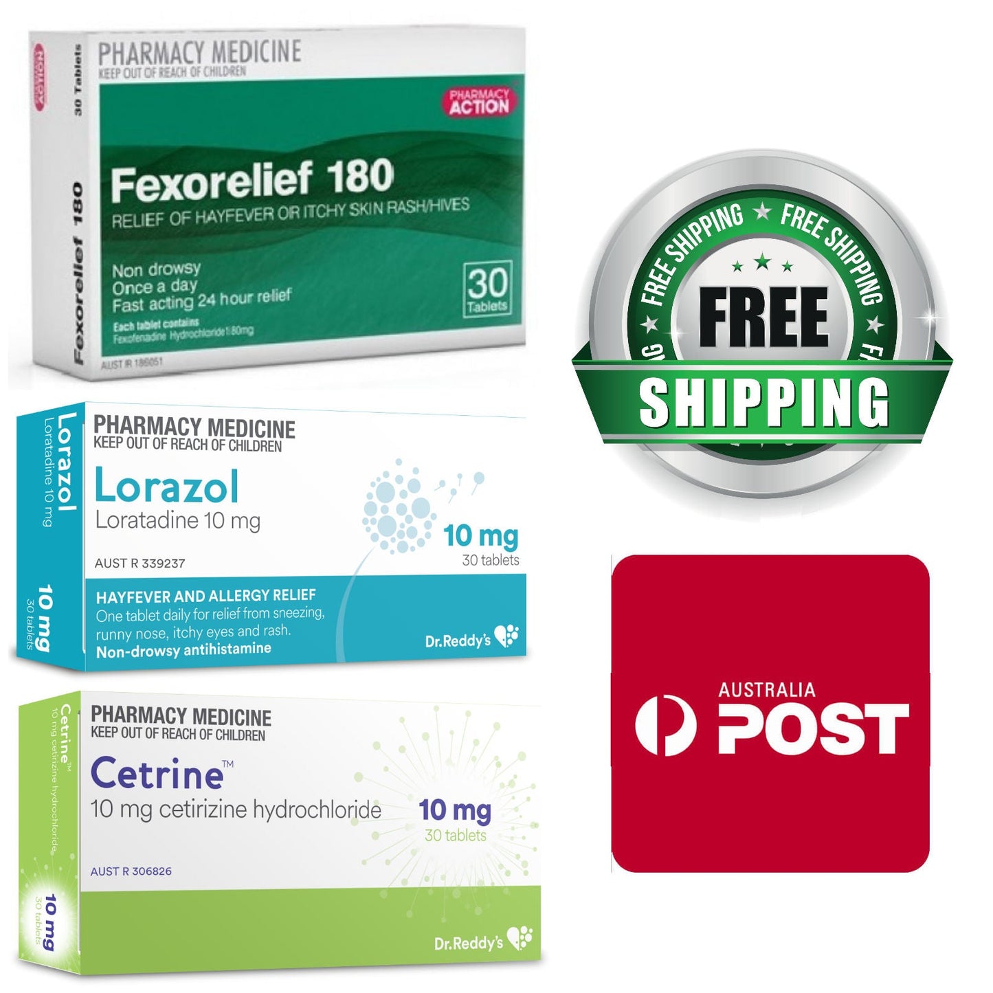 30x Fexofenadine 180mg + 30x Cetirizine 10mg + 30x Loratadine 10mg