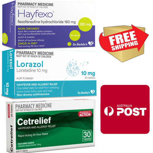 30x Hayfexo + 30x Lorazol + 30x Cetrelief (Claratyne, Zyrtec)