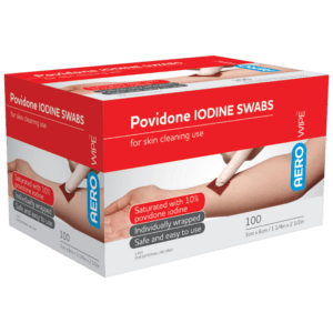 AEROWIPE 10% Povidone Iodine Swabs 60 x 33mm 100 Packs