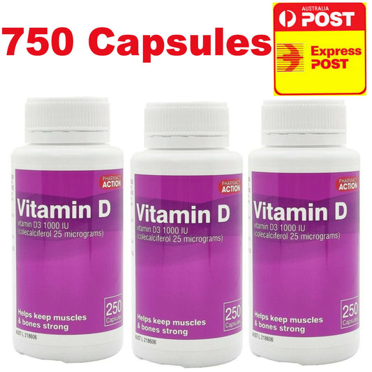 VITAMIN D D3 1000IU 750x CAPSULES  - PHARMACY Action 3x Pack