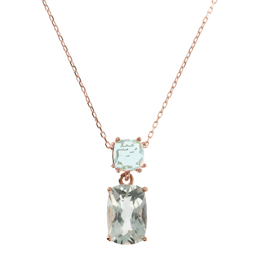 9Kt Gold Necklace with Rolo Chain and Natural Stone Pendant