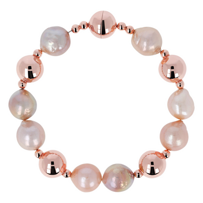 Bracelet with Polished Spheres and Pink Ming Freshwater Cultured Pearls