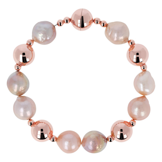 Bracelet with Polished Spheres and Pink Ming Freshwater Cultured Pearls