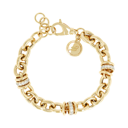 Golden Rolo Chain Bracelet with Cubic Zirconia Pavé