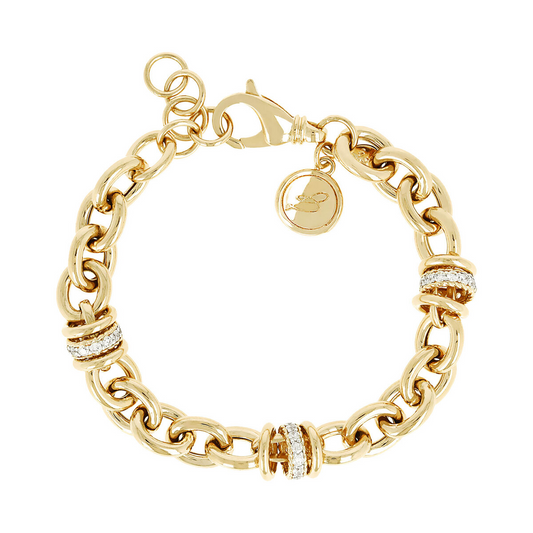 Golden Rolo Chain Bracelet with Cubic Zirconia Pavé