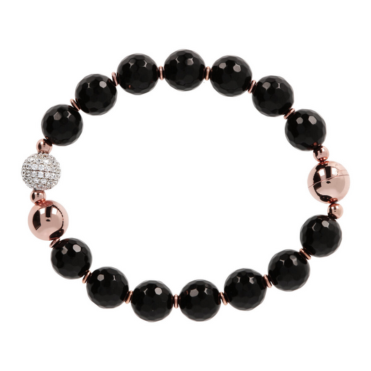 Bracelet with Spheres in Natural Stone and Pavé Element in Cubic Zirconia