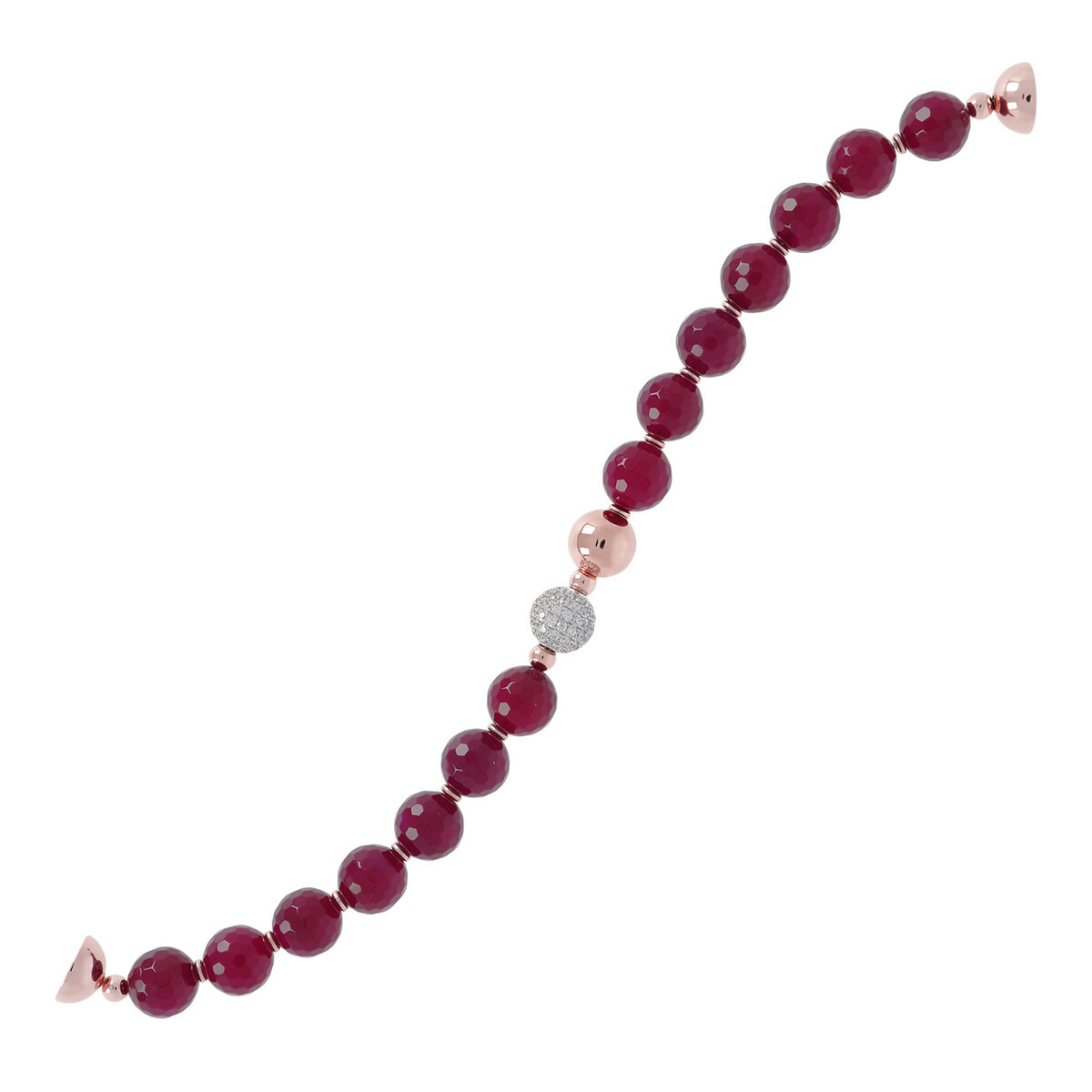 Bracelet with Spheres in Natural Stone and Pavé Element in Cubic Zirconia