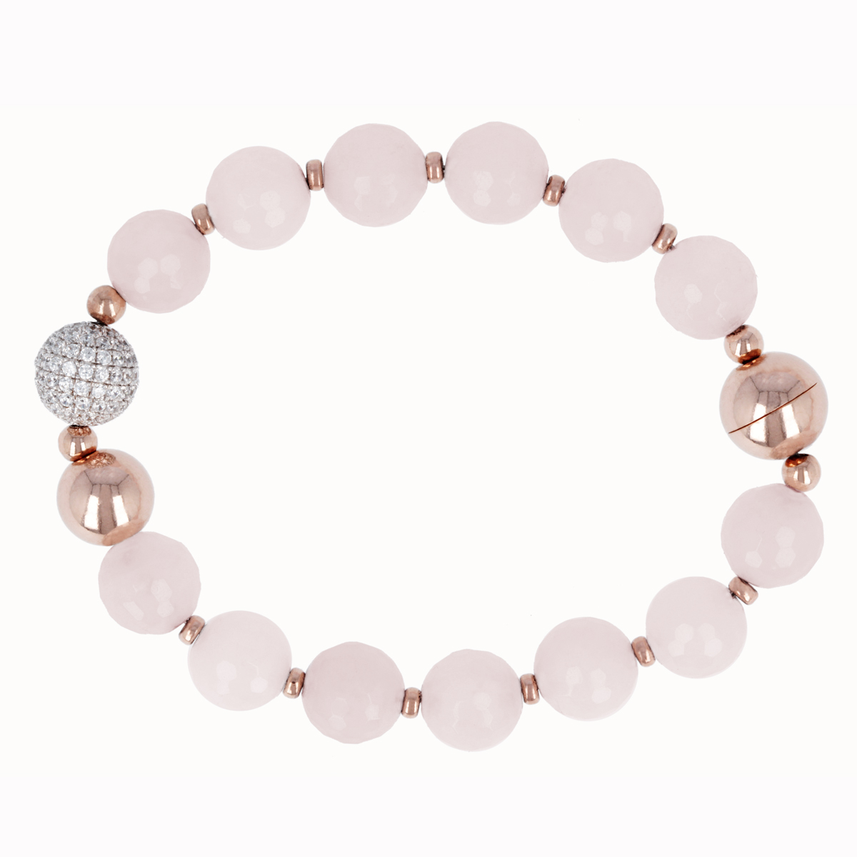 Bracelet with Spheres in Natural Stone and Pavé Element in Cubic Zirconia