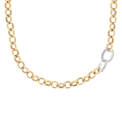 Golden Rolo Chain Necklace and Pavé Element in Cubic Zirconia