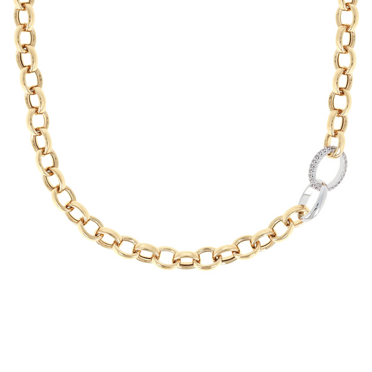 Golden Rolo Chain Necklace and Pavé Element in Cubic Zirconia