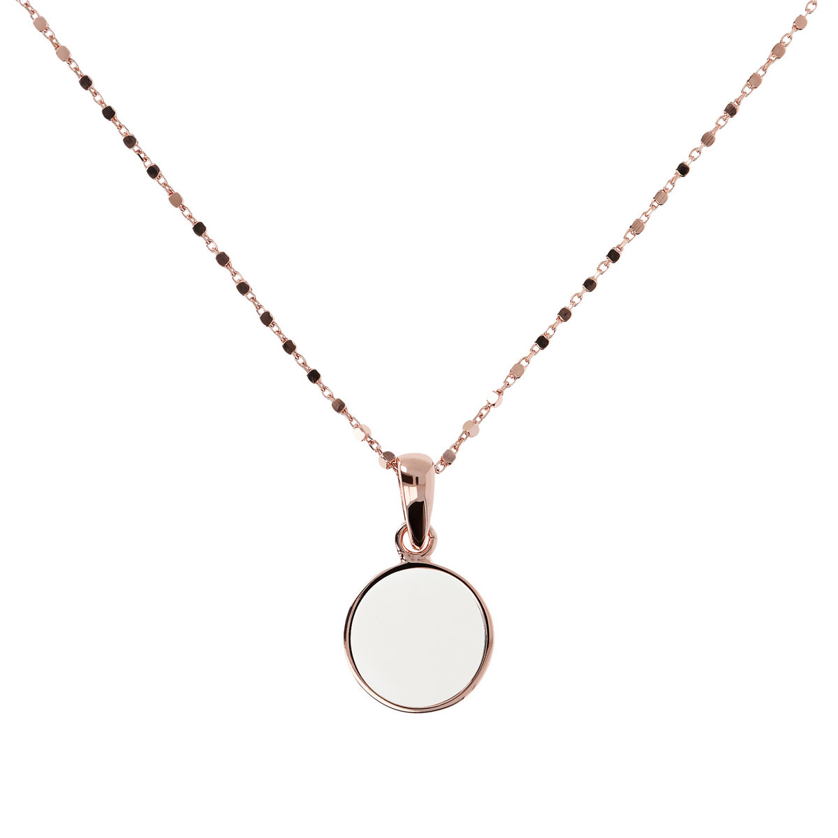 Cube Chain Necklace with Small Disc Pendant in Natural Stone