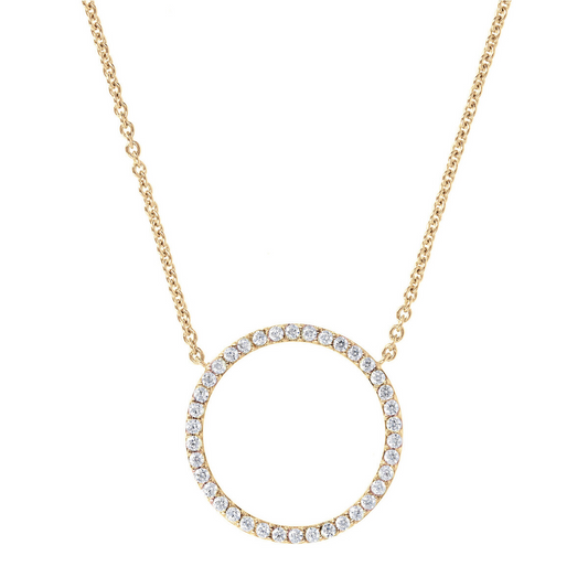 Golden Rolo Chain Necklace with Circle Pendant in Cubic Zirconia