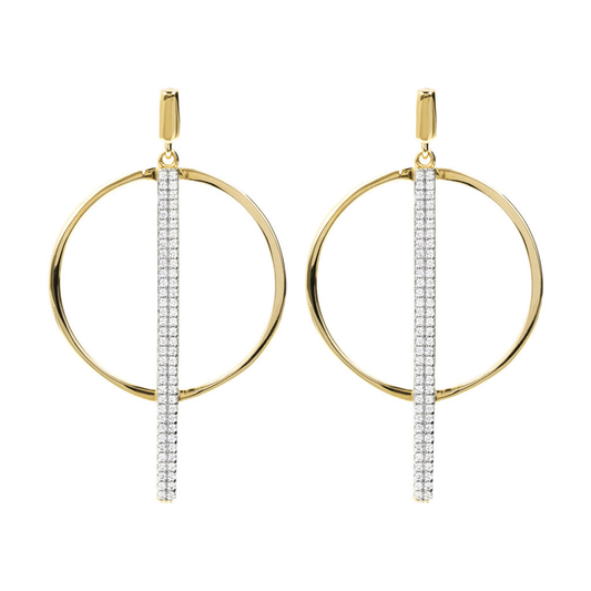 Golden Pendant Earrings with Circle and Pavé in Cubic Zirconia