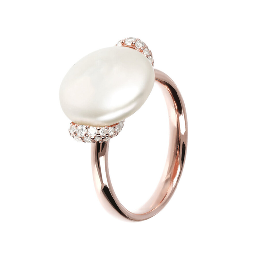 Cocktail Ring with White Freshwater Cultured Pearl and Cubic Zirconia