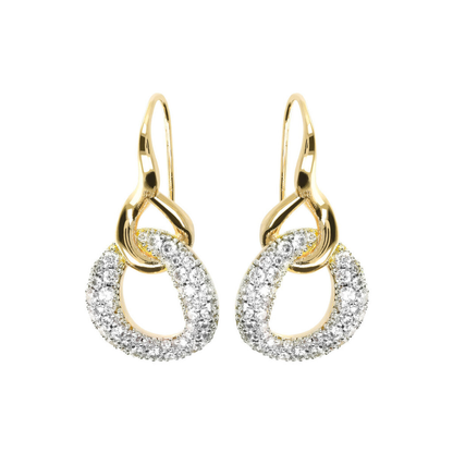 Golden Pendant Earrings with Pavé Pendant in Cubic Zirconia