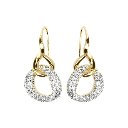 Golden Pendant Earrings with Pavé Pendant in Cubic Zirconia