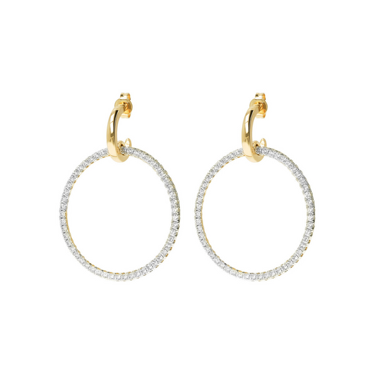 Golden Lobe Pendant Earrings with Pavé Hoop