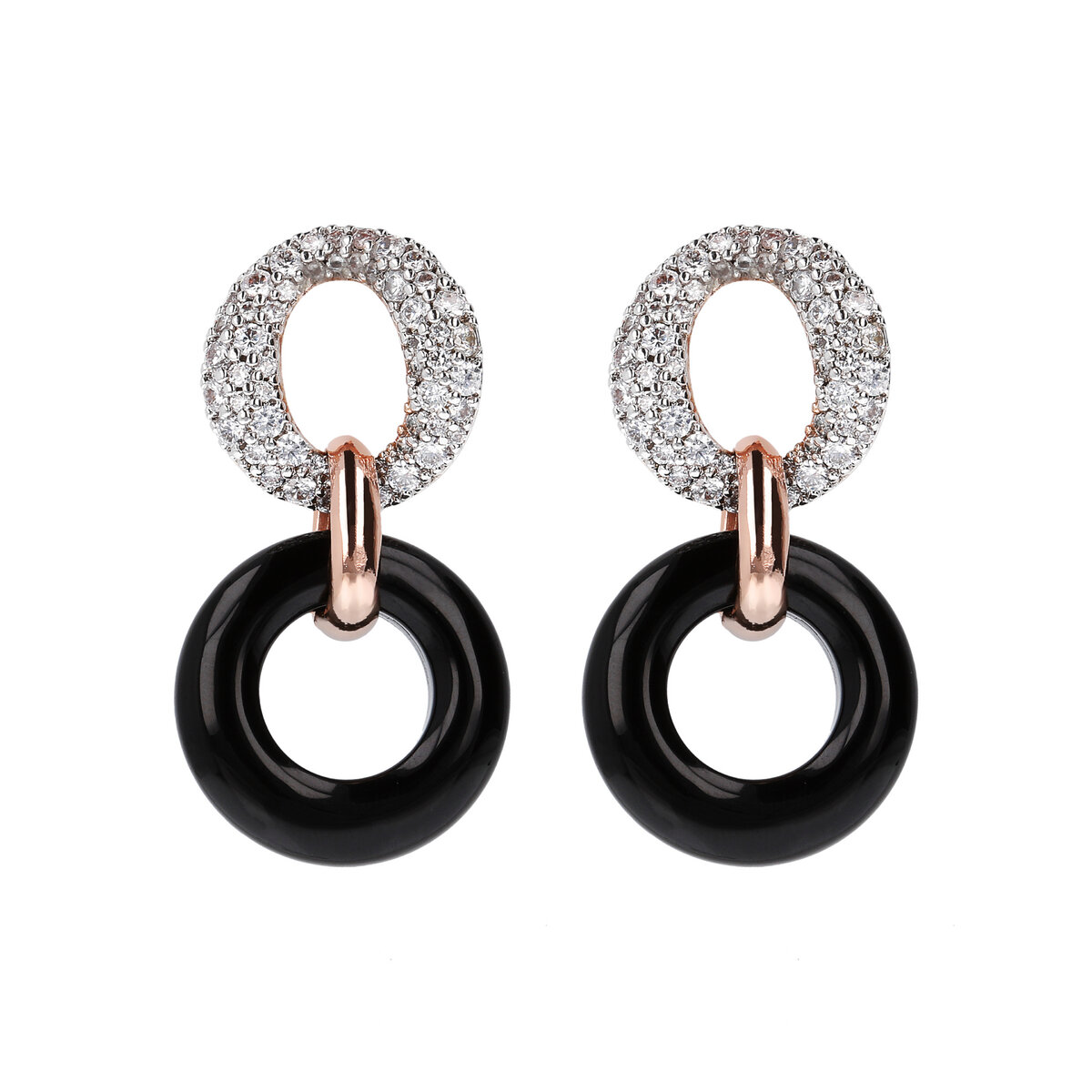Double Circle Pendant Earrings in Natural Stone and Cubic Zirconia
